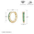 Detail of 925 sterling silver gold hoop earrings with green zircon and size measurements - 925 Silver / 925 Silver Yellow Gold Plated - Emerald Green