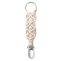 Detailed macro view of beige braided cotton hat clip with silver metal ring and clip holder - Cream White Style C
