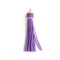 Purple leather tassel charm with a gold metal cap and keychain ring accessory - Basic Ring Style / Dark Purple