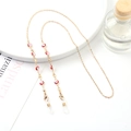 Golden eyewear chain with red evil eye enamel beads and adjustable rubber loops - 1176-1 (Red/Pink Evil Eye)