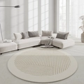 Minimalist beige round rug with geometric lines in modern living room setting - 60x60cm / Annecy A