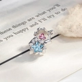 Silver star and heart drop earring with blue zircon stone and pink heart detail - Blue Star + Pink Heart (Single Piece) (A728-1)
