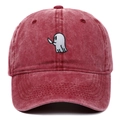 Casquette vintage en coton lavé bordeaux avec un motif brodé de petit fantôme - Réglable / Bordeaux