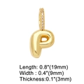 Detailed view of gold heart letter P charm with small diamonds and dimensions info - Gold - Letter P