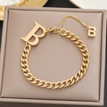 Classic 18k gold Cuban chain bracelet featuring a large serif letter B pendant - 5153 Gold Letter B Pendant (5153 Gold)