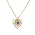 Gold plated heart pendant necklace with blue cubic zirconia evil eye design on white background - Blue Evil Eye Heart Style