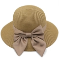 Sombrero de paja mujer con lazo caqui para protección solar playa y viajes verano - M (56-58cm) / Caqui