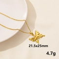 Minimalist golden butterfly pendant necklace in 21.5x25mm size on beige fabric - Streamlined Hollow Butterfly Style (S1541-G+N22-G)