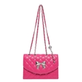 Elegant rose pink quilted crossbody bag with a silver bow and metal chain strap - Rose Red