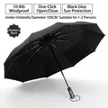 Business black automatic folding umbrella with 105cm diameter and 10-rib windproof frame - Large 10-Rib Automatic Black Glue / Black