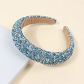 Sparkling blue rhinestone and pearl knotted headband with thick padded sponge design - Blue