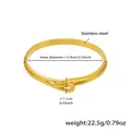 Detail view of gold stainless steel knot bangle with size and weight measurements - Gold Knot Design Bangle