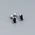 Elegant 925 sterling silver stud earrings with rectangular black cubic zirconia stones - 925 Silver / White Gold (Black Stone)