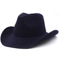 Detailed close-up of navy blue knitted fedora hat showing woven texture and curved brim - M (56-58cm) / Black