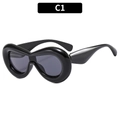 Y2K retro bubble-frame sunglasses in glossy black finish with dark grey lenses - Black Frame Grey Lens