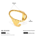 Waterproof gold hammered stainless steel open ring for women with hypoallergenic finish - Hammered Texture Style (NB-R24366)