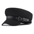 Casquette gavroche classique en coton noir avec sangle en similicuir et boucle en métal - M(56-58cm) / Noir