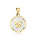 Golden round pendant with white shell inlay and letter W on a clean white background - Letter W Style