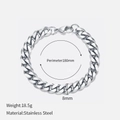Silver stainless steel Cuban link bracelet with 8mm width and 180mm length specification - 8mm-18cm / Steel