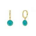 S925 silver hoop earrings with lake blue smiley face drop charm in golden finish - 24K / Gold-Lake Blue Smile Face (JQH0081-GG-3)