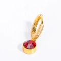 Gold birthstone earring featuring a round red gemstone and pavé white zirconia accents - January (Red)