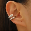 Ear cuff minimalista de doble capa en plata con acabado metálico pulido - Doble Bucle de Espejo - Plateado (3645)