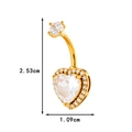 Golden heart-shaped belly button ring with cubic zirconia and dimensions 2.53cm height - 0188-2# Heart with Border Style / Gold