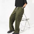 Pantalón cargo de pana para hombre verde oliva con cintura con cordón y bolsillos - S / Verde Militar