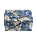 Blue bohemian wide knotted headband with vintage cream rose and floral print design - Blue Floral