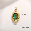 Golden fish bone pendant with iridescent abalone shell inlay and size dimensions - Oval Abalone Shell