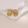 Macro view of 18K gold plated stainless steel stud earrings with irregular ripple texture - Wrinkled Wave (EH393)