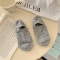 Gray low-cut no-show socks with black polka dot pattern for women in breathable cotton - One Size / Dark Gray