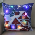 LED Christmas pillow case with light-up snow house and Merry Christmas print - Blue Night Snow House-21-29