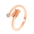 Rose gold open ring featuring a 3D tulip design and a sparkling round clear gemstone - Rose Gold Tulip with Zirconia Style (K-387)