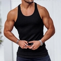 Débardeur homme noir en maille côtelée coupe ajustée, idéal pour le sport et loisirs - Noir