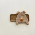 Knitted baby bear hat with plush ears and embroidery in creamy beige and brown - Suggest 10 Months-4 Years / Bear Hat - Khaki