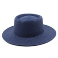 Macro view of navy blue wide-brim boater hat featuring high-density woven texture - M (56-58cm) / Navy Blue