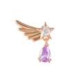 Orecchino ad ala in oro rosa con perno a stella e pendente in zircone viola a goccia - Stile Ala / Oro rosa