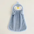 Blue penguin coral fleece hanging hand towel with loop design, size 25x37cm for kitchen - Blue Penguin