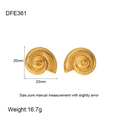 Detail view of 18k gold plated conch shell earrings with 23mm x 20mm size labels - DFE361 Gold Shell Stud Earrings