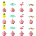 Set stuzzichini da cocktail con ananas fenicottero e ombrelli per decoro di cupcake - Set Ombrelli Hawaiani 12 Pezzi