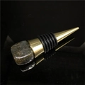 Natural crystal wine stopper with a dark polished stone cube and golden metal base - Labradorite [Silver Base]