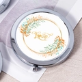 Chrome portable compact mirror with floral Love engraving and silver metal finish - Golden Artistic Love