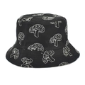 Dettaglio del cappello alla pescatora nero con ricamo di funghi bianchi e trama di cotone - M (56-58cm) / Nero