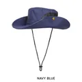 Quick-dry navy blue outdoor wide brim sun hat with mesh vents and chin strap - Breathable 8.5cm Regular Brim / Navy Blue