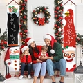 Ensemble de bannières Merry Christmas avec motifs Père Noël et bonhomme de neige - Style Père Noël & Bonhomme de Neige avec Épissure Rouge & Noire (2110) / 180*30cm (Tissu Oxford 600D)