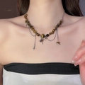 Vintage tiger eye stone geometric pendant necklace with silver chain for women - Retro Punk Tiger Eye Necklace (50#) / Brown