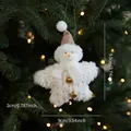 White plush snowman Christmas tree ornament with gold pink hat and bell, size 9.5x9cm - White Plush Style I (Star Shape Snowman)