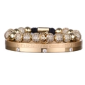 Golden crown beaded bracelet and Forever Love engraved stainless steel bangle set - 2-Piece Set Gold Style 2