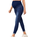 Dunkelblaue Umstands-Skinny-Jeans mit hoher Taille und Bauchstütze in der Seitenansicht - XL / Dunkelblau